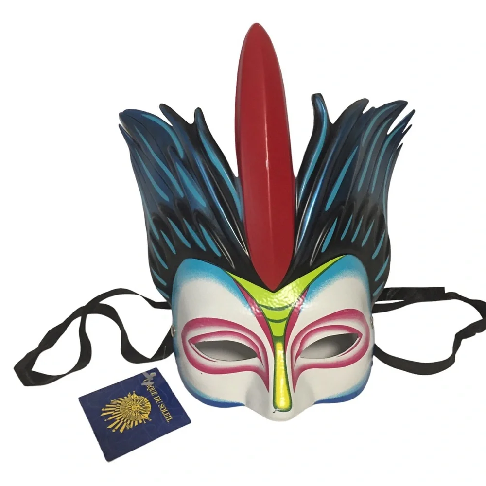 Colorful Mystere Cirque DuSoleil Half Mask The Lizards Plastic Ribbon Ties NWT